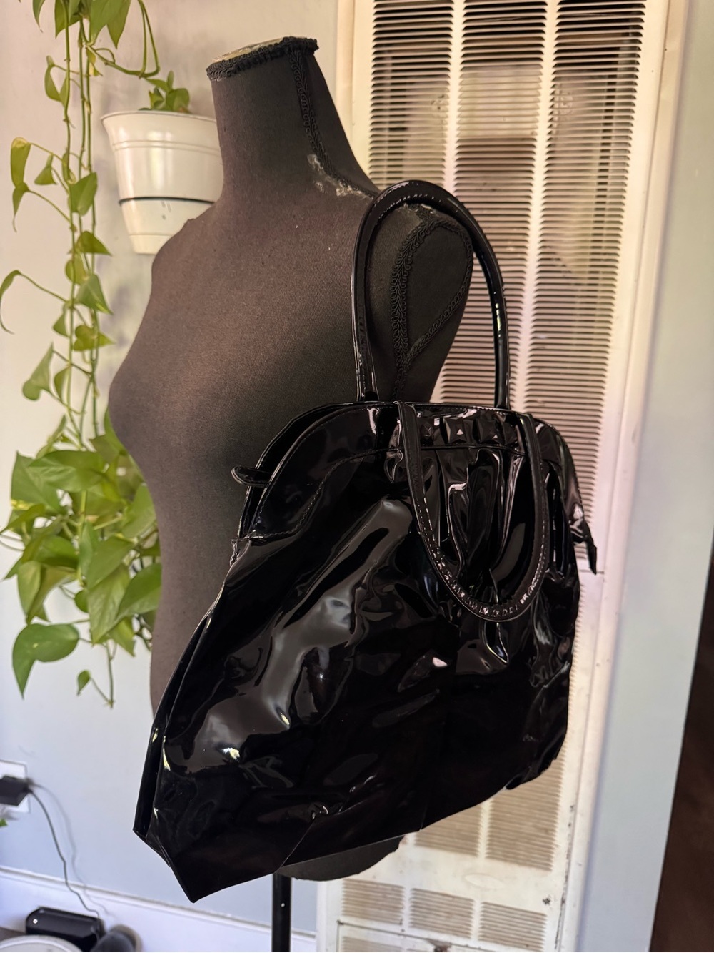 Nordstrom Glossy Black leopard Patent Tote Bag